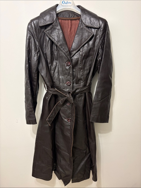 Jackets & Blazers - Classic Vintage - Women's Brown Leather Tailored Trench Coat - Belted